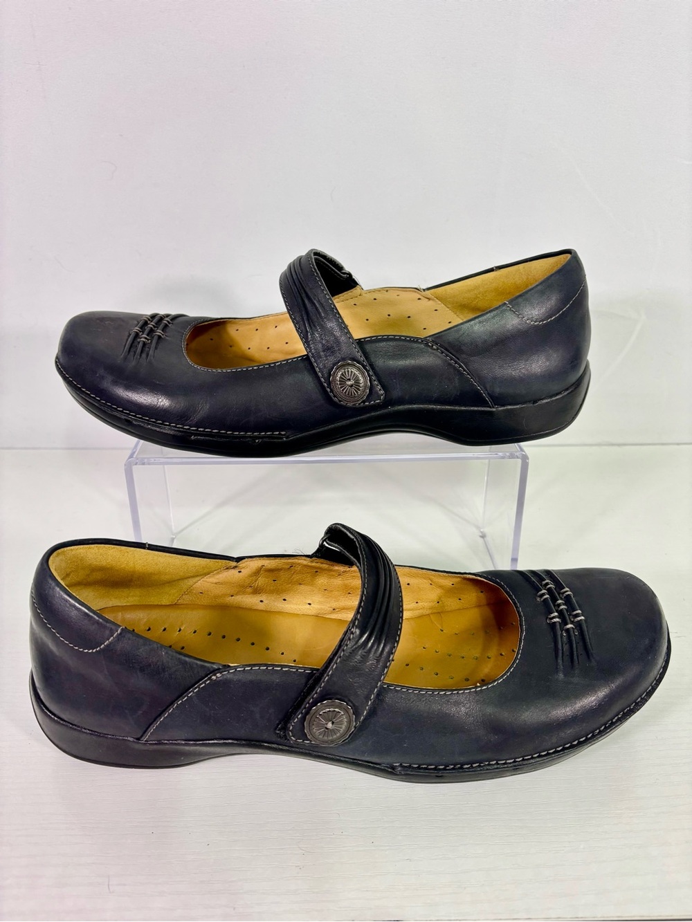 Clarks Unstructured Black Leather Mary Jane Comfort Shoes Womens Size 12